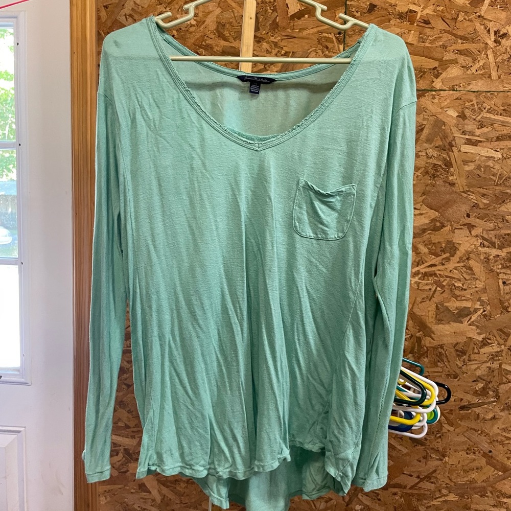 American Eagle Outfitters soft teal 3/4 shirt